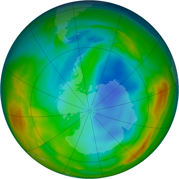 Antarctic ozone map for 12 July 2007